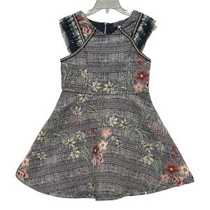 Hannah Banana Sara Black Label Plaid Floral Dress Size 7 Fit & Flare Party Dress